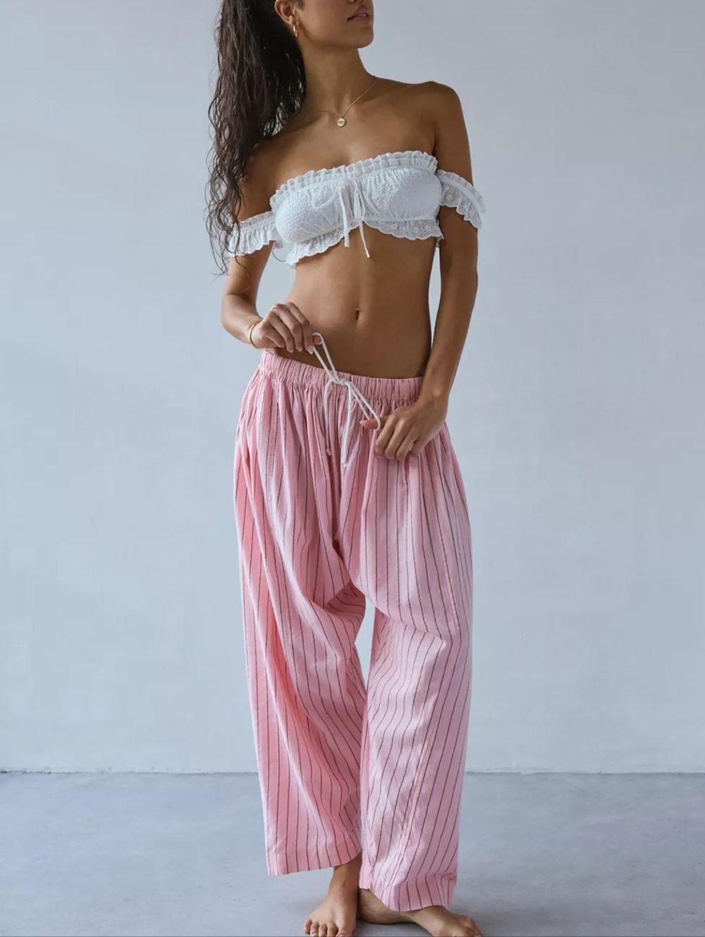 Urban Outfitters Pink Striped Drawstring Wide-Leg Joggers